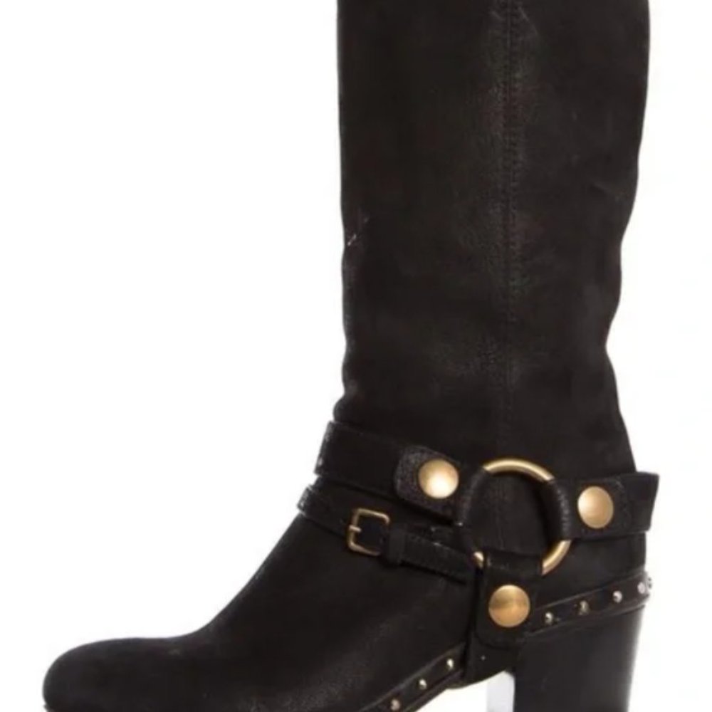 Miu Miu Brown Leather Studded Harness Moto Boots